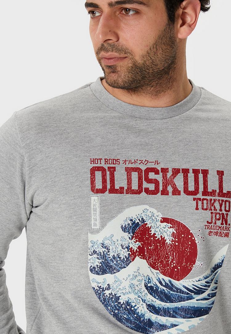 OLDSKULL OLDSKULL Asian Big W Vintage Logo Graphic Sweatshirt Herren - Heather Grey - 1 | SportScheck