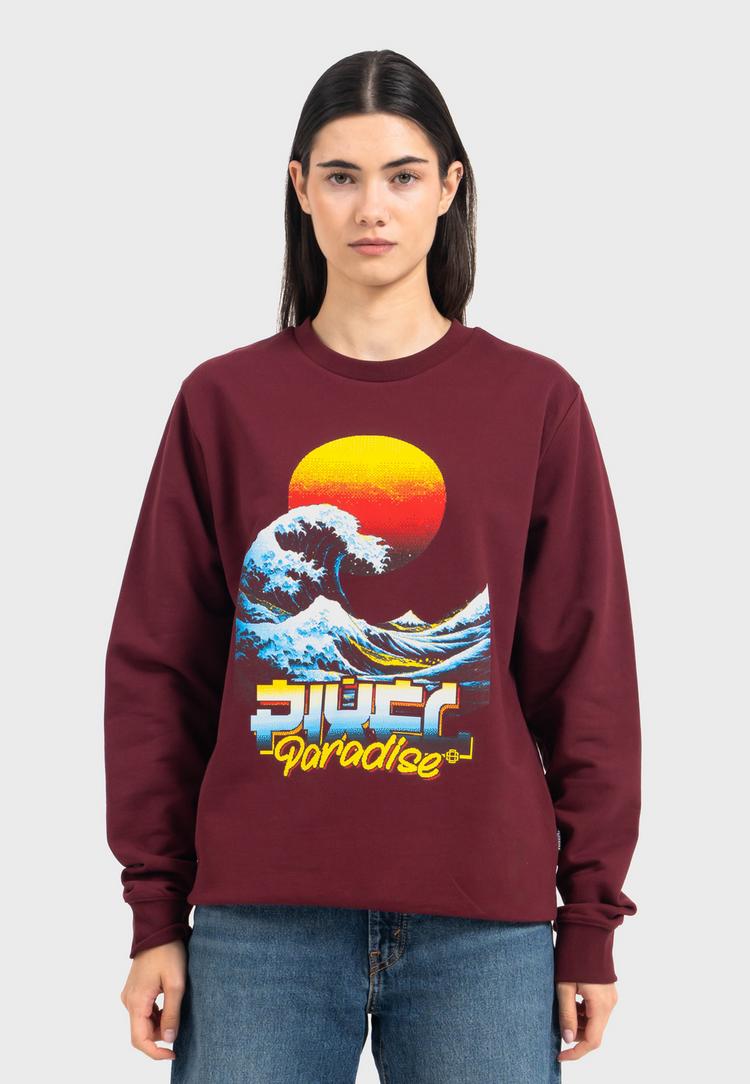 OLDSKULL OLDSKULL Retro Pixel Wave Logo Graphic Sweatshirt - Burgundy - 2 | SportScheck