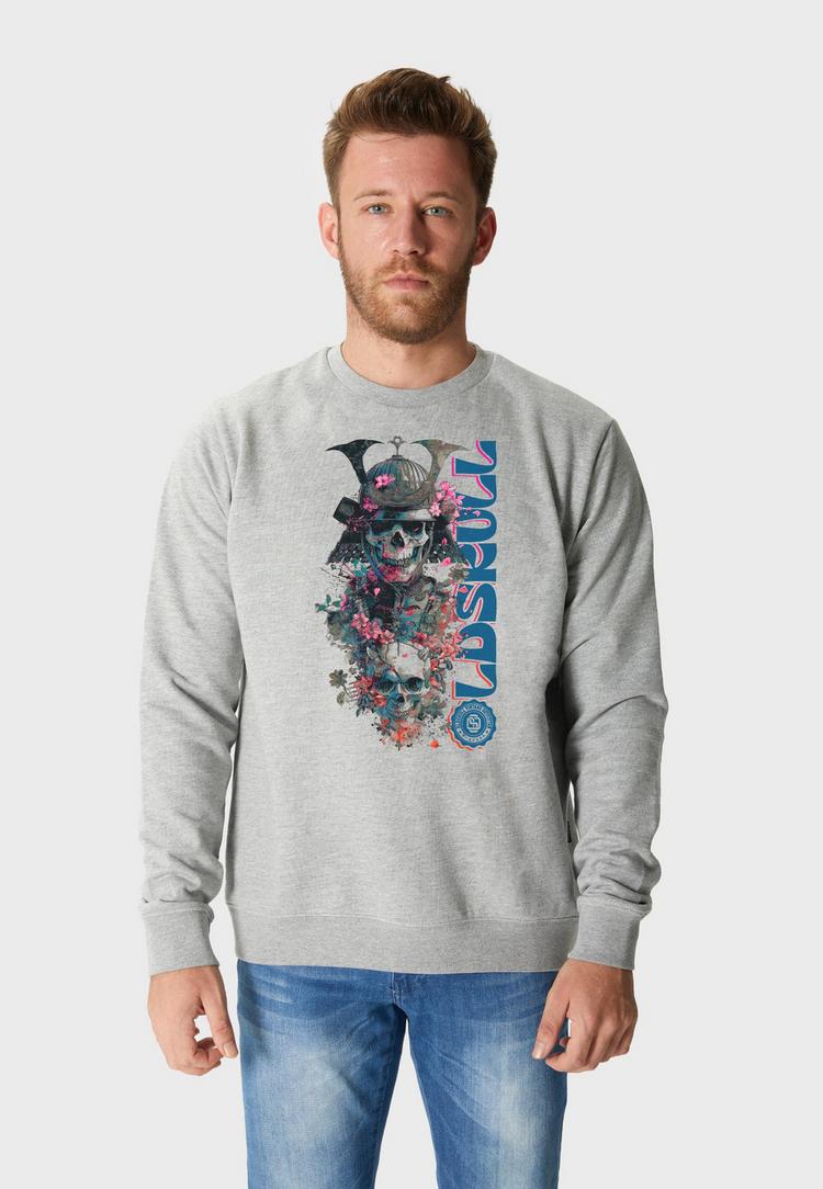 OLDSKULL OLDSKULL Xtreme Samurai Skull Logo Graphic Sweatshirt Herren - Heather Grey - 1 | SportScheck