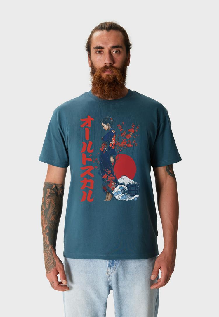 OLDSKULL OLDSKULL Asian Fuji Wave Graphic Printshirt Herren - Dark Green - 1 | SportScheck