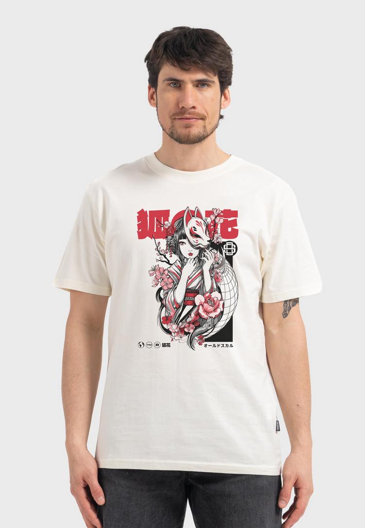 OLDSKULL OLDSKULL Asian Kitsune Shadow Graphic Printshirt Herren - Off White - 1 | SportScheck