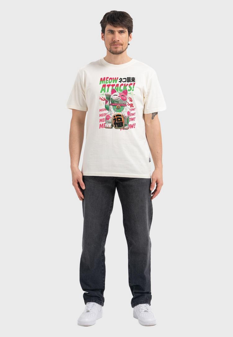 OLDSKULL OLDSKULL Asian Lucky Cat Attack Graphic Printshirt Herren - Off White - 1 | SportScheck