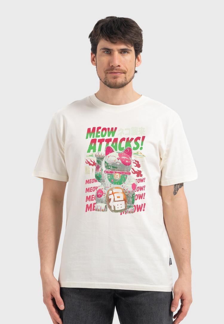 OLDSKULL OLDSKULL Asian Lucky Cat Attack Graphic Printshirt Herren - Off White - 2 | SportScheck
