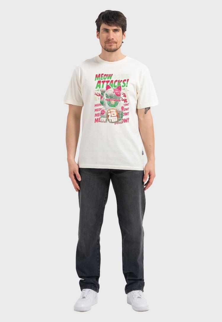 OLDSKULL OLDSKULL Asian Lucky Cat Attack Graphic Printshirt Herren - Off White - 3 | SportScheck