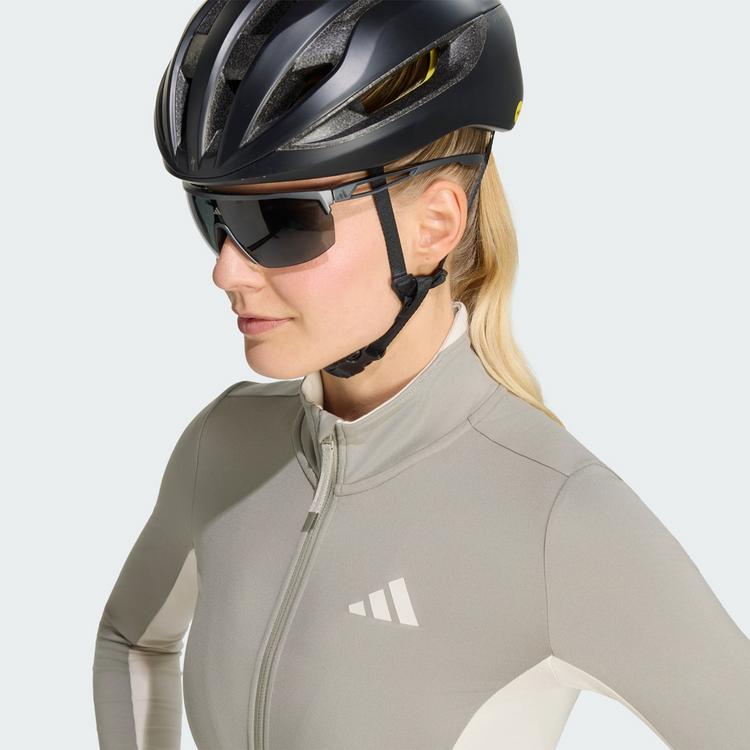 adidas adidas Tempo 3-Streifen lang&auml;rmliges Radtrikot Funktionstop Damen - Grey / Alumina - 0 | SportScheck