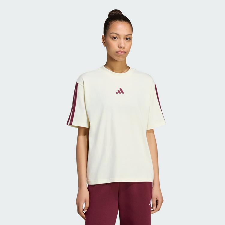 adidas adidas Essentials 3-Streifen Boyfriend T-Shirt T-Shirt Damen - Ivory / Maroon - 0 | SportScheck