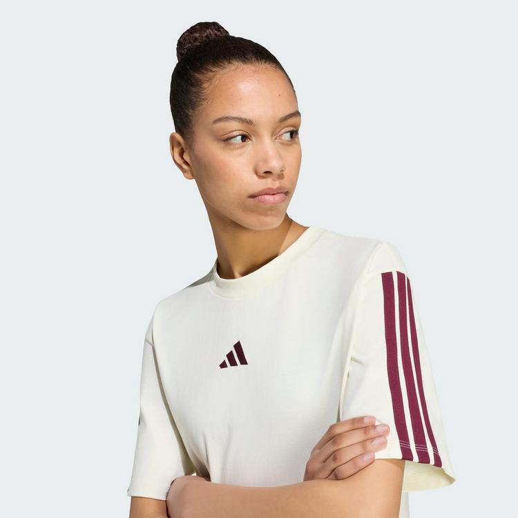 adidas adidas Essentials 3-Streifen Boyfriend T-Shirt T-Shirt Damen - Ivory / Maroon - 0 | SportScheck