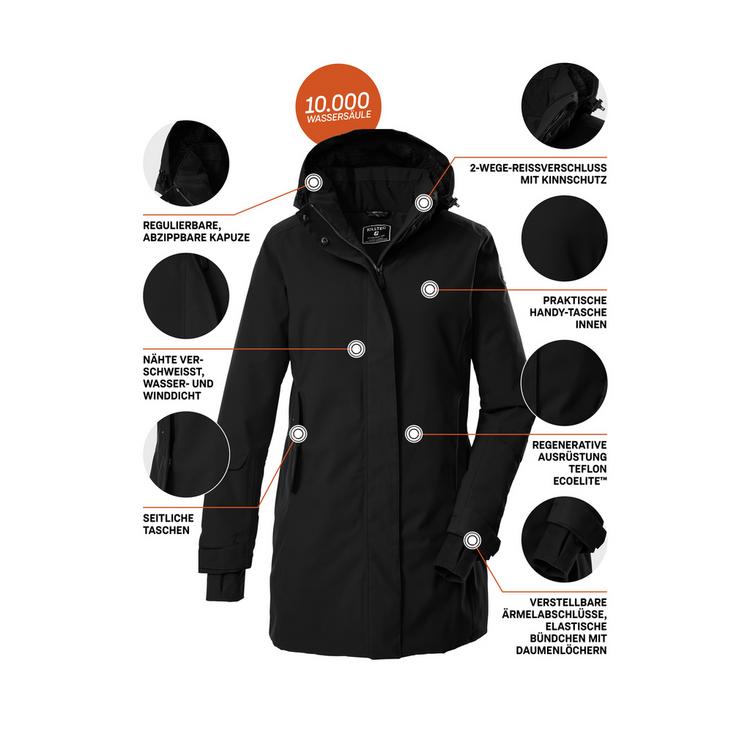KILLTEC KILLTEC Funktionsparka mit abzippbarer Kapuze Funktionsmantel Damen - Schwarz0110 - 3 | SportScheck