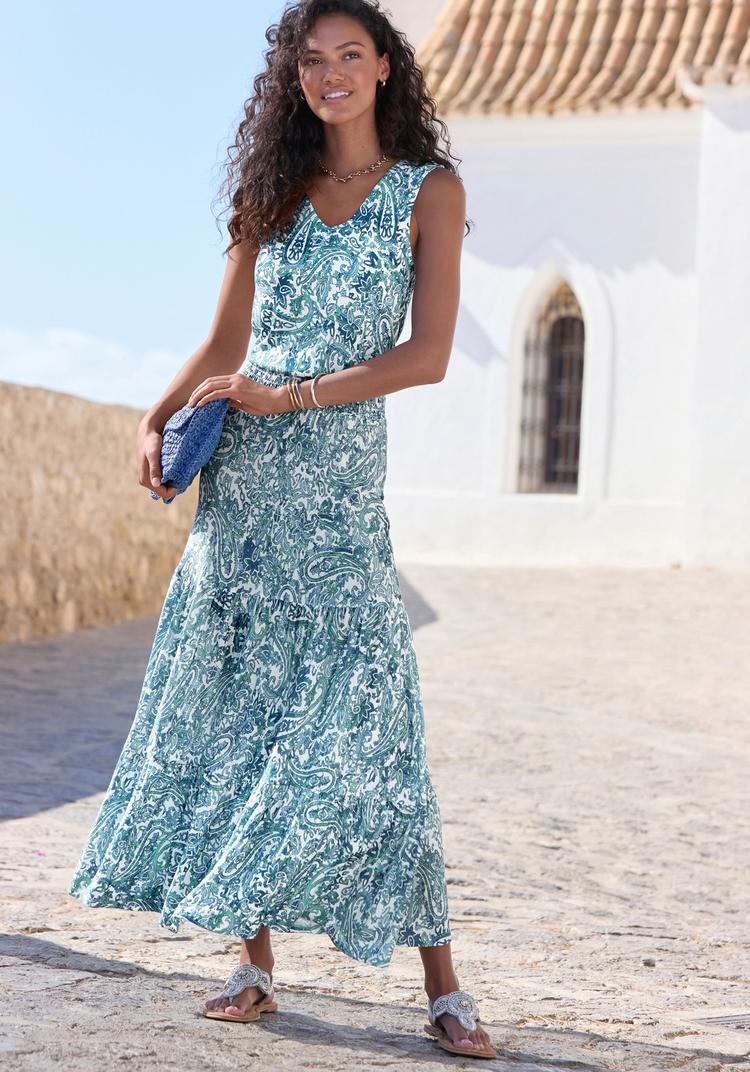 Buffalo Buffalo Maxikleid Maxikleid Damen - wei&szlig;-blau-gr&uuml;n bedruckt - 1 | SportScheck