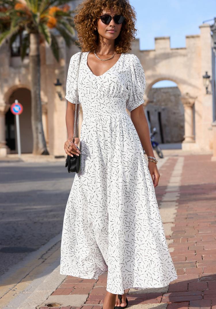 Lascana Lascana Maxikleid Maxikleid Damen - wei&szlig;-schwarz bedruckt - 1 | SportScheck