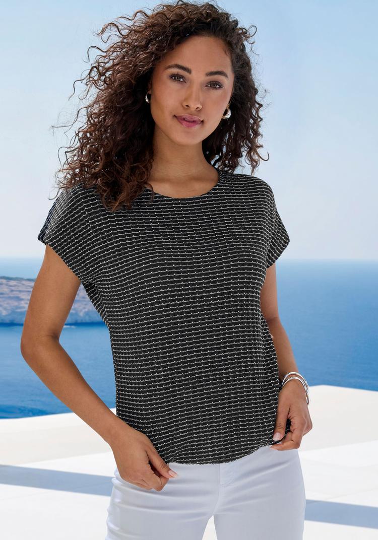 Vivance Vivance Kurzarmshirt T-Shirt Damen - schwarz - creme - 1 | SportScheck