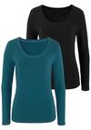 Vivance Langarmshirt Langarmshirt Damen - petrol - schwarz