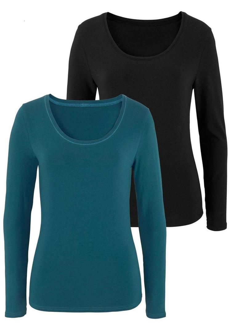 Vivance Vivance Langarmshirt Langarmshirt Damen - petrol - schwarz - 0 | SportScheck