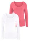 Vivance Langarmshirt Langarmshirt Damen - apricot - wei&szlig;
