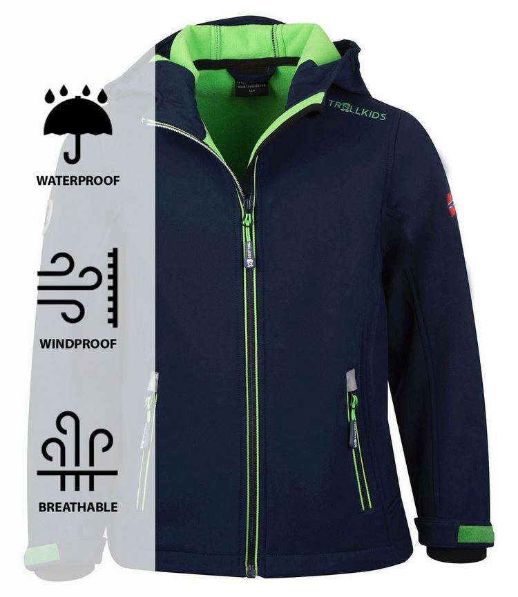 Trollkids Trollkids Trollfjord Softshelljacke Kinder - navy-light green - 0 | SportScheck