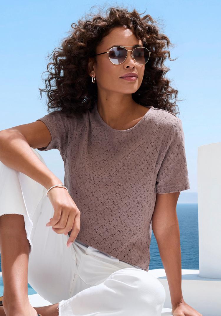 Vivance Vivance Kurzarmshirt T-Shirt Damen - taupe, beere - 0 | SportScheck