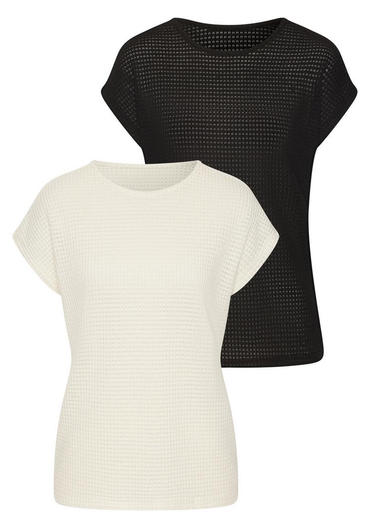 Vivance Vivance Kurzarmshirt T-Shirt Damen - creme - schwarz - 0 | SportScheck