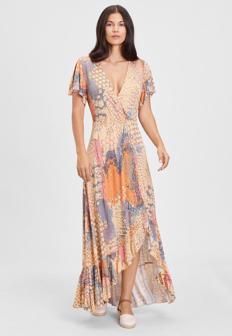 Buffalo Buffalo Maxikleid Maxikleid Damen - orange-blau-bedruckt - 0 | SportScheck