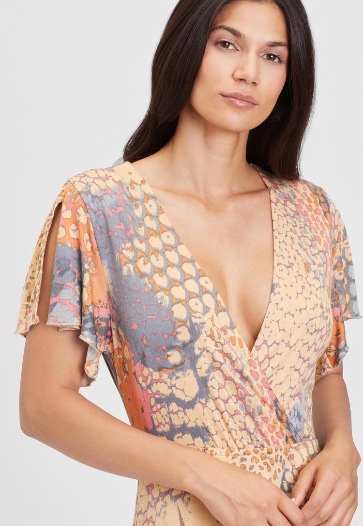 Buffalo Buffalo Maxikleid Maxikleid Damen - orange-blau-bedruckt - 0 | SportScheck
