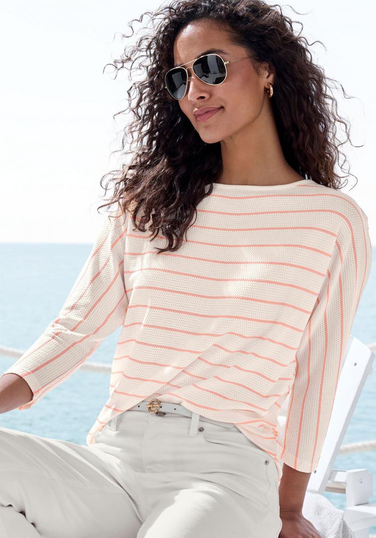 Vivance Vivance 3/4-Arm-Shirt Longshirt Damen - wei&szlig;, apricot - 0 | SportScheck