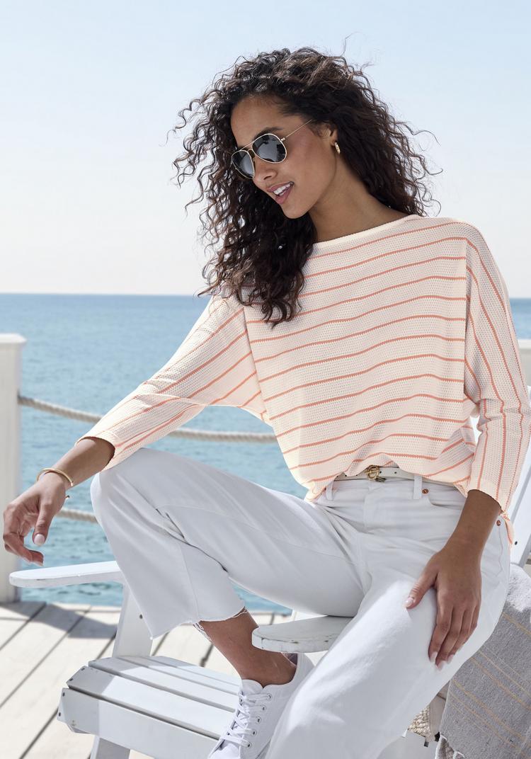 Vivance Vivance 3/4-Arm-Shirt Longshirt Damen - wei&szlig;, apricot - 1 | SportScheck