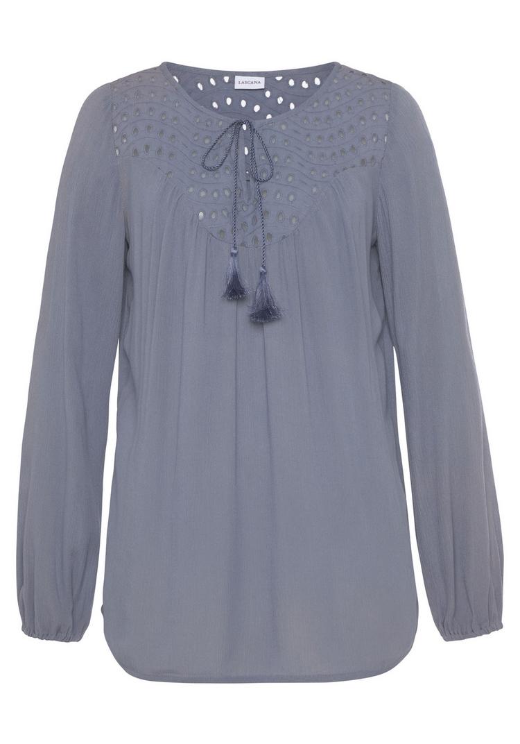 Lascana Lascana Crepebluse Langarmbluse Damen - smokey blue - 0 | SportScheck