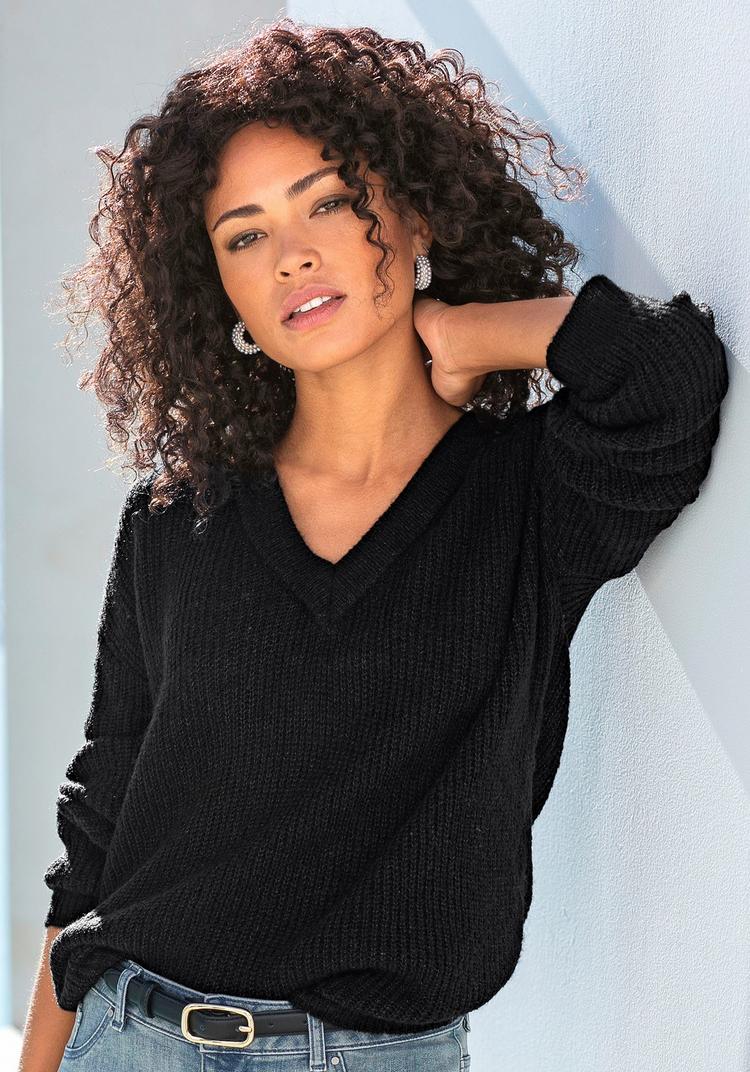 Lascana Lascana V-Ausschnitt-Pullover Strickpullover Damen - schwarz - 2 | SportScheck