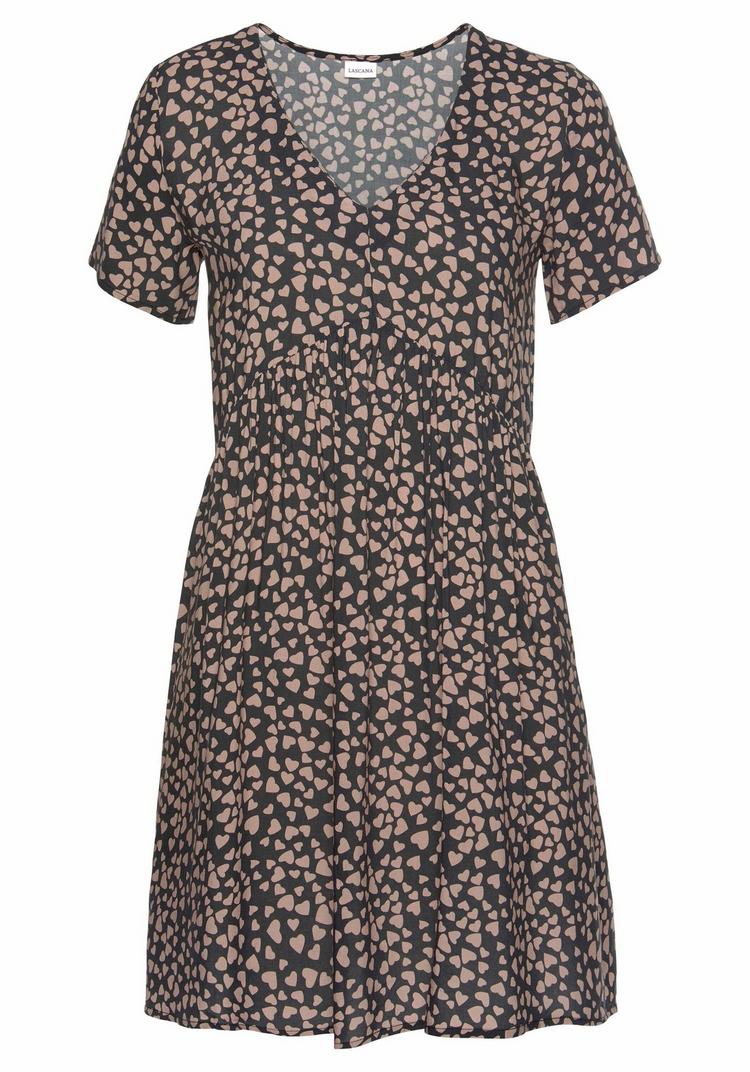 Lascana Lascana Blusenkleid Kurzarmkleid Damen - schwarz-cognac-bedruckt - 0 | SportScheck