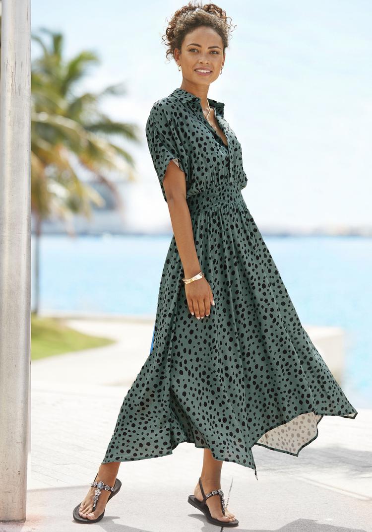 Lascana Lascana Druckkleid Kurzarmkleid Damen - gr&uuml;n-schwarz bedruckt - 1 | SportScheck
