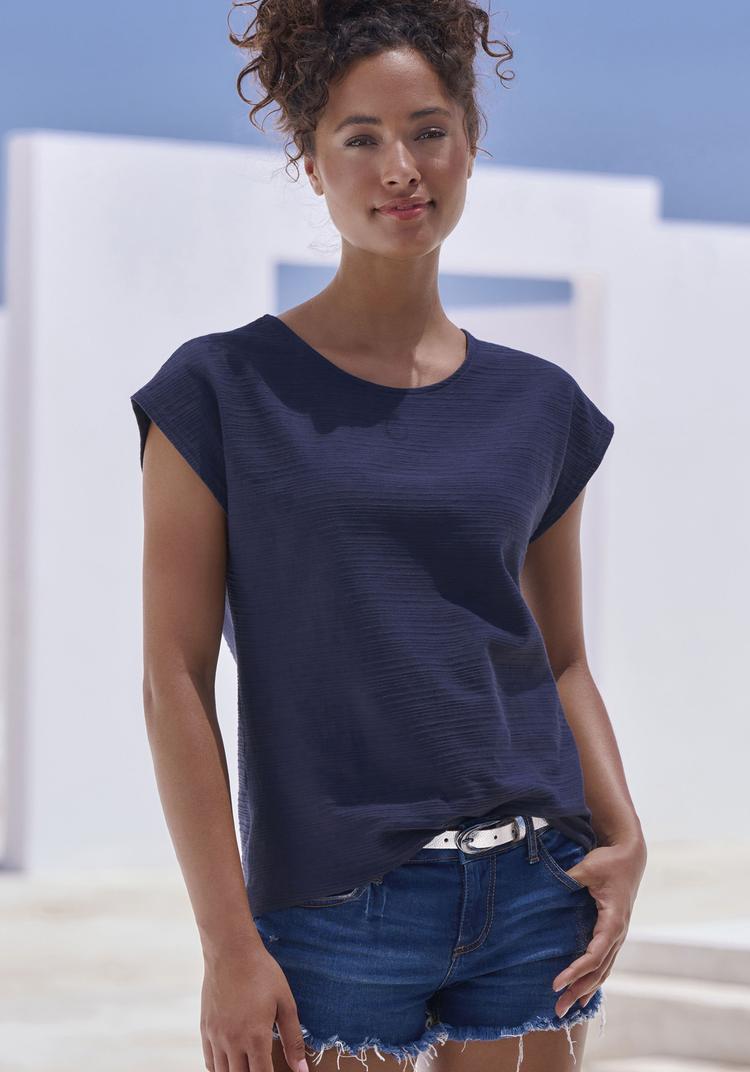 Vivance Vivance Kurzarmshirt T-Shirt Damen - apricot, navy - 1 | SportScheck