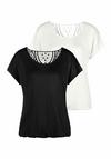 Vivance Kurzarmshirt T-Shirt Damen - creme - schwarz