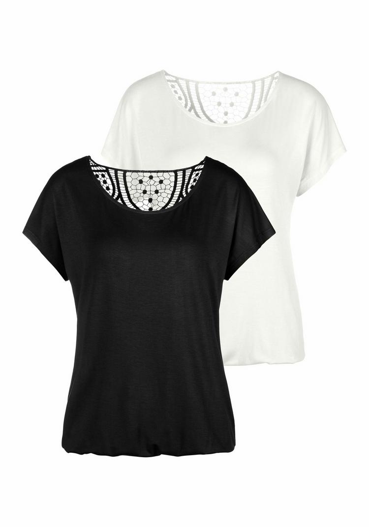 Vivance Vivance Kurzarmshirt T-Shirt Damen - creme - schwarz - 0 | SportScheck