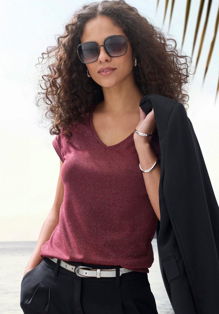 Lascana Lascana Kurzarmshirt T-Shirt Damen - bordeaux - 0 | SportScheck