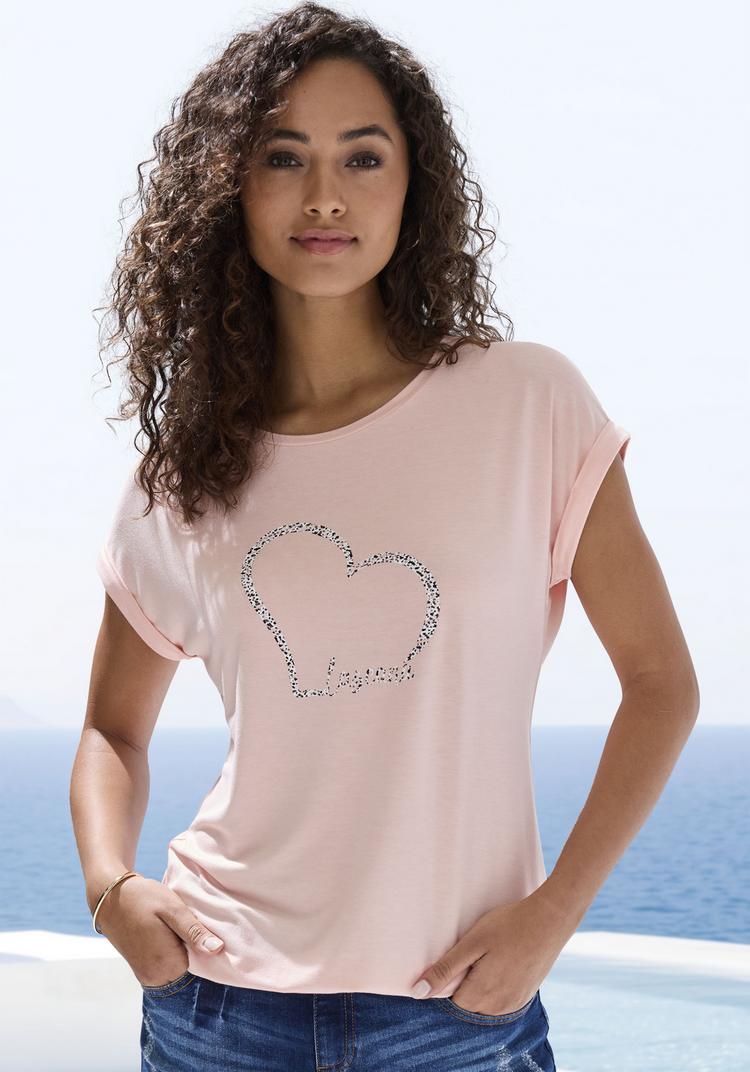 Lascana Lascana Kurzarmshirt T-Shirt Damen - peach - 1 | SportScheck