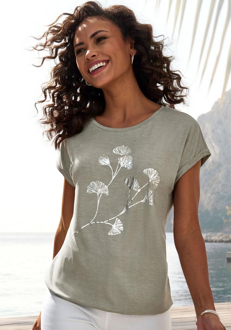 Lascana Lascana Kurzarmshirt T-Shirt Damen - khaki - 1 | SportScheck