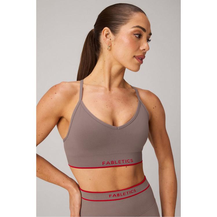 Fabletics Fabletics SEAMLESS V-NECK LOW IMPACT BRA BH Damen - DESERT SHADOWS/HEATED RED FABL - 0 | SportScheck