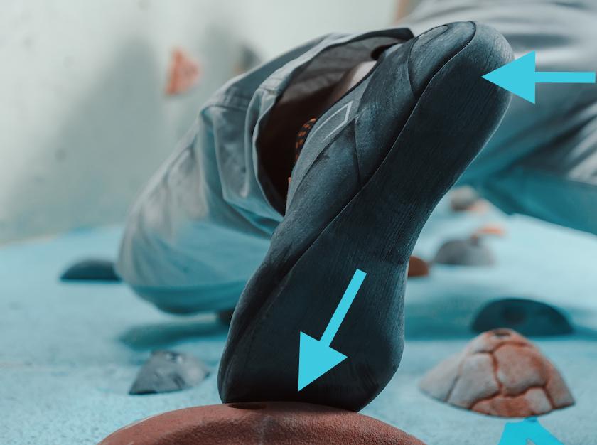 Nahaufnahme eines Boulderschuhs von unten