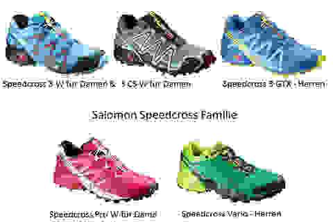 Fünf verschiedene Salomon Speedcross Modelle auf einen Blick.