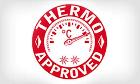 Ein Thermo Approved Logo von Reusch. Das Logo ist rot auf weißem Untergrund.