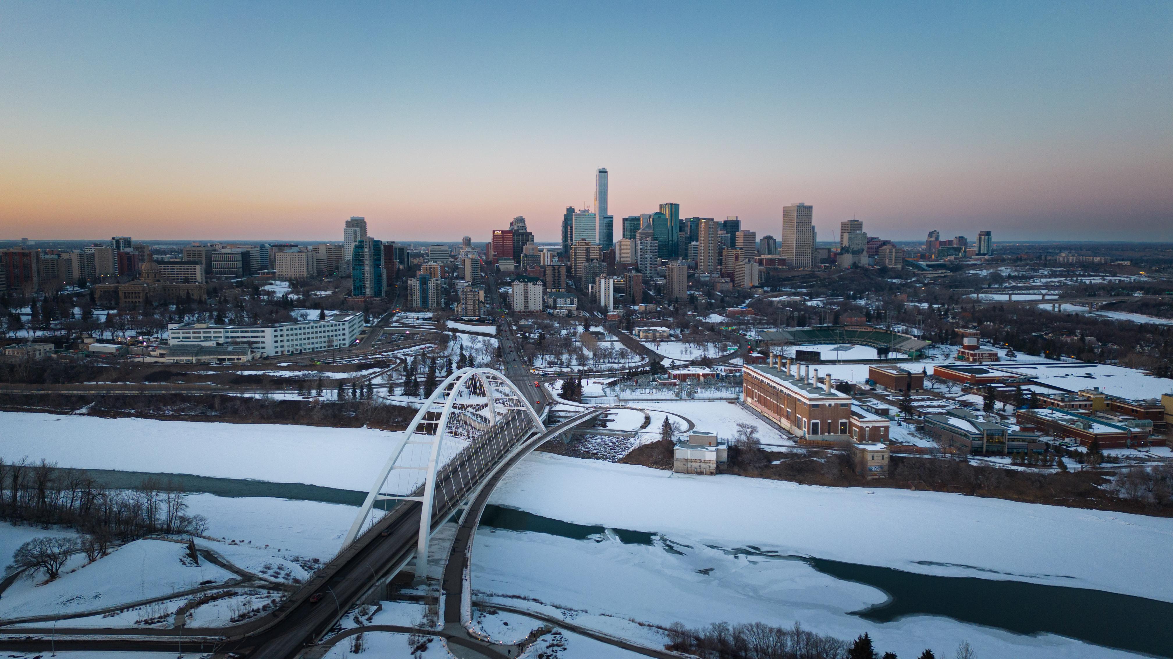 City Winter Alberta Brücke Fluss