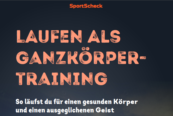 Ein blauer Hintergrund mit der Aufschrift: "Laufen als Ganzkörpertraining"