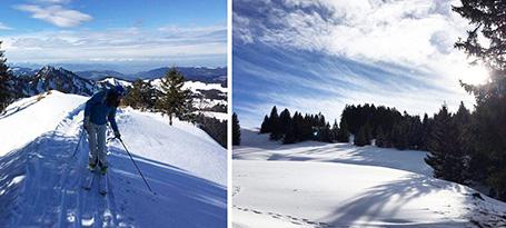 Eine Frau beim Skitouren in Hochgrat-Falken