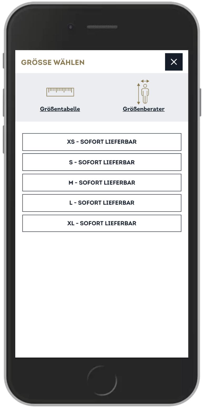 Größentabelle finden