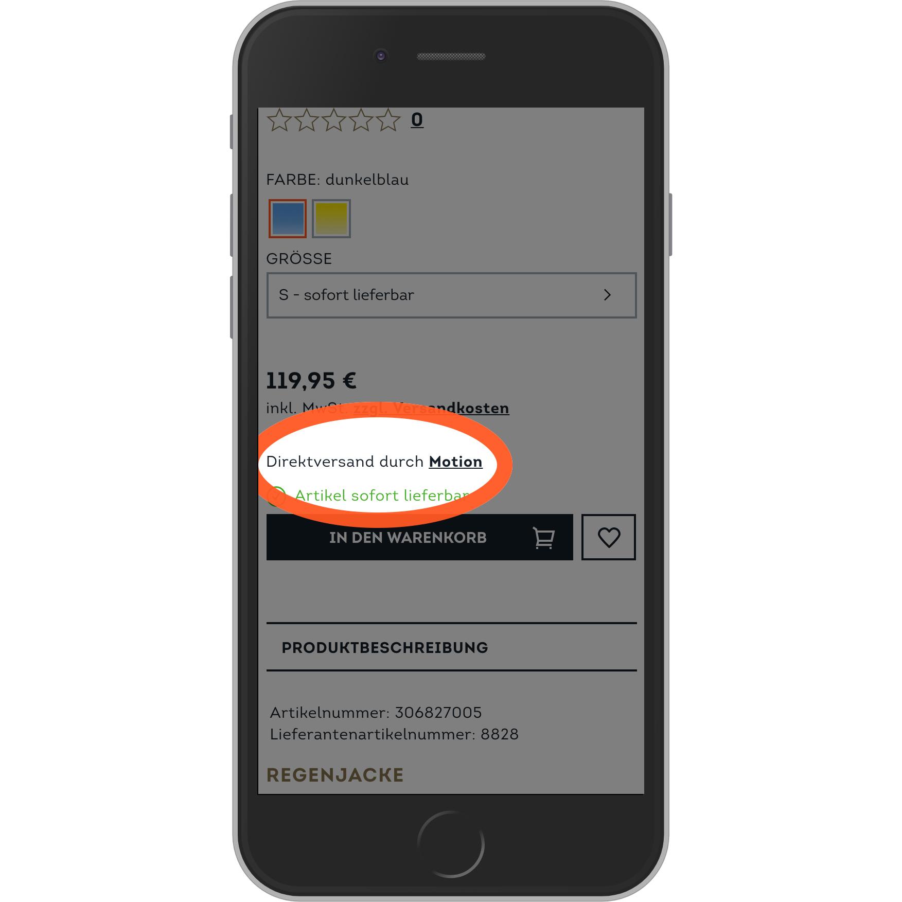 Direktversand auf der Produktseite